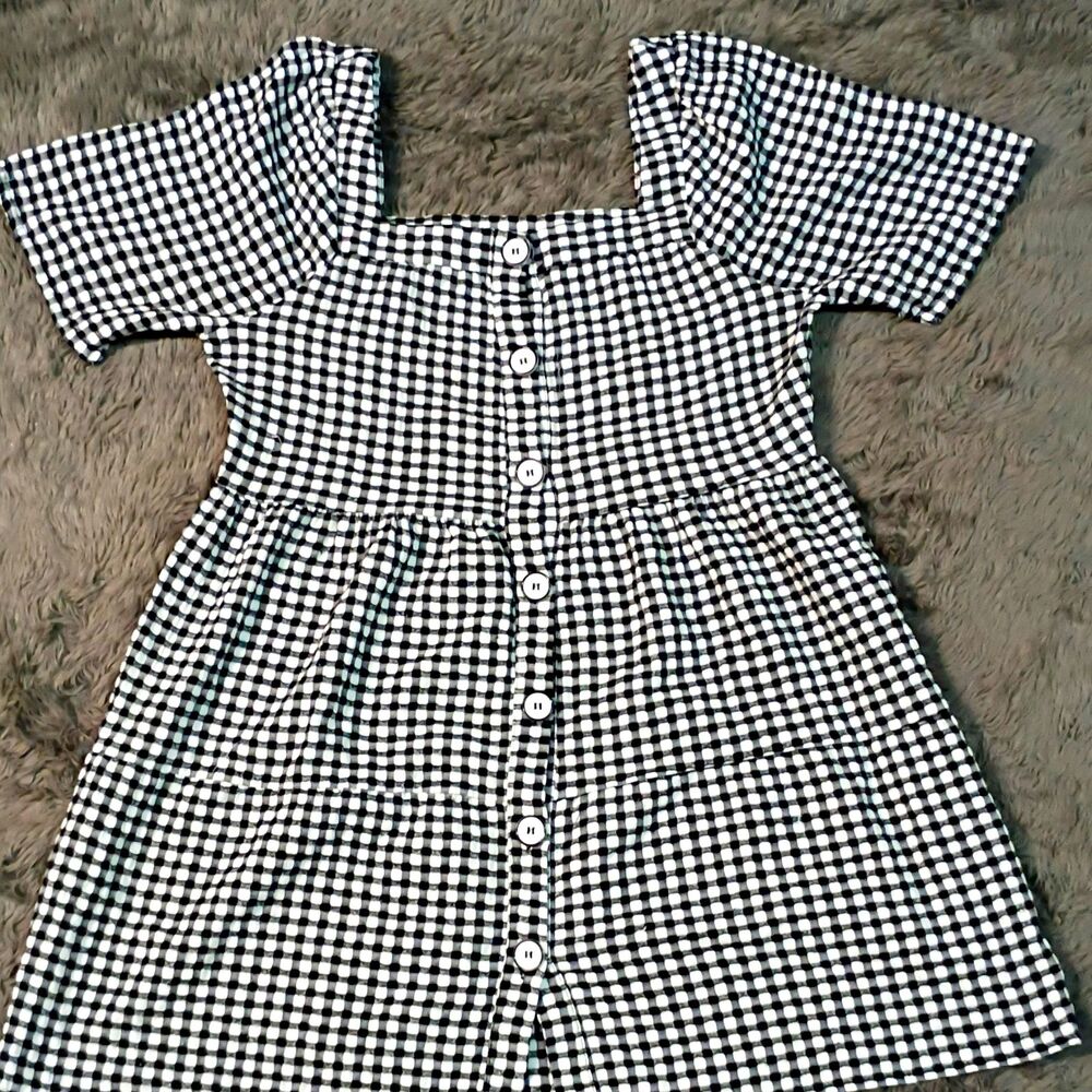 Black Tape Women’s L Black/White Gingham Square Neck Button Front Mini Dress